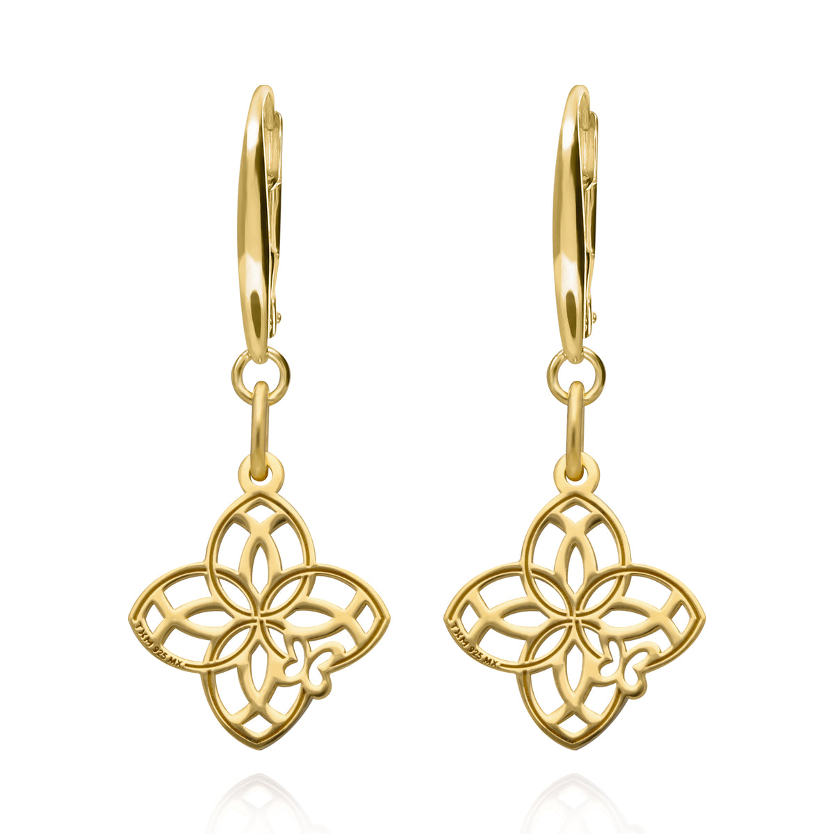 Aretes Mujer Plata 925 Joy 4 Petalos Dorado