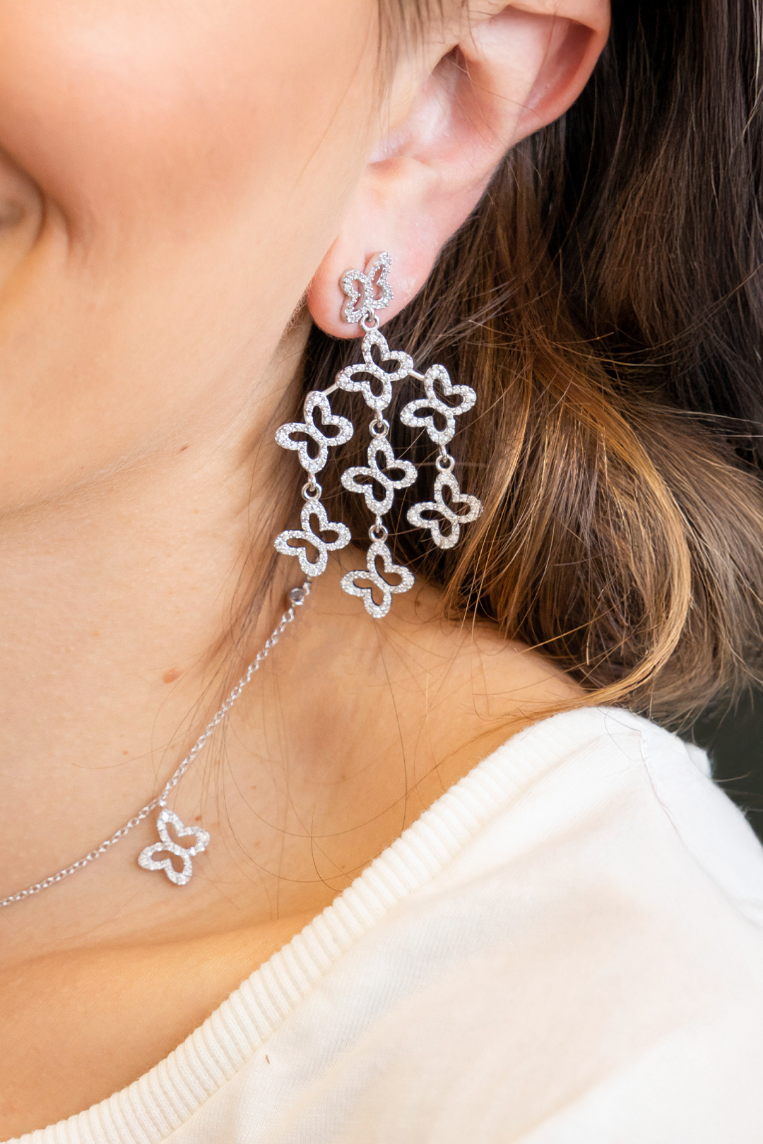 Aretes Plata 925 Lucina Cascada 8 Mariposas Circonia - Tanya Moss