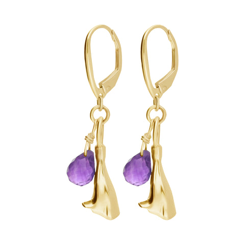 Aretes Mujer Plata 925 Jacaranda Flor Amatista Dorado