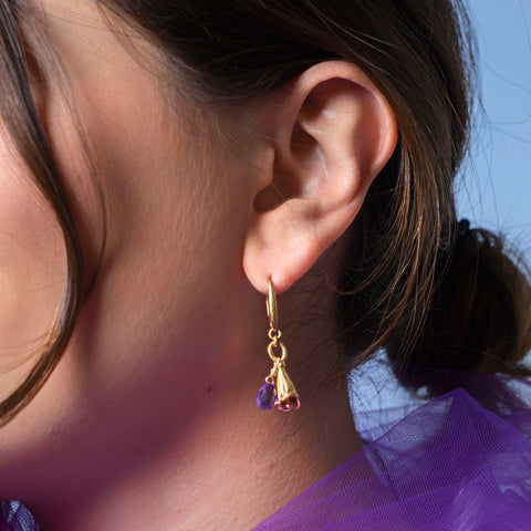 Aretes Mujer Plata 925 Jacaranda Flor Amatista Dorado