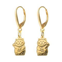 Aretes Carisma Suerte Gato Baño Oro Maneki Neko
