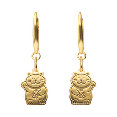 Aretes Carisma Suerte Gato Baño Oro Maneki Neko