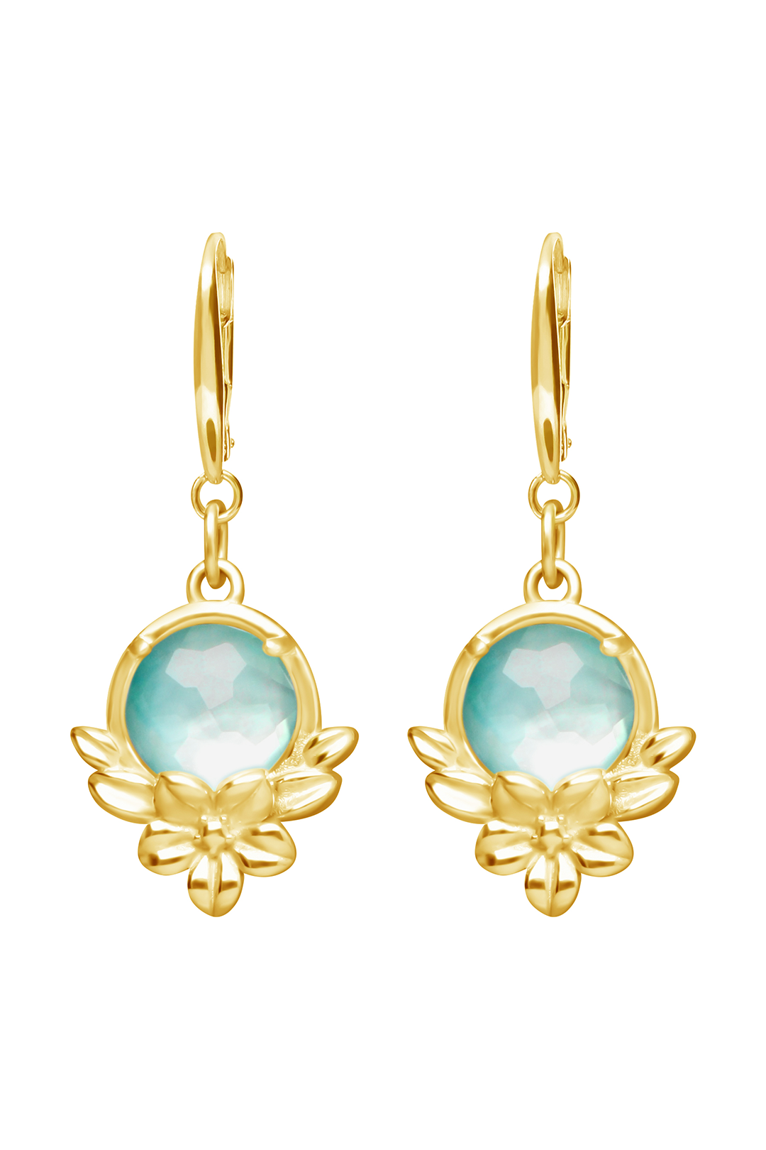 Aretes Plata 925 Mensaje Amor Flor Hojas Madreperla Verde Dorados