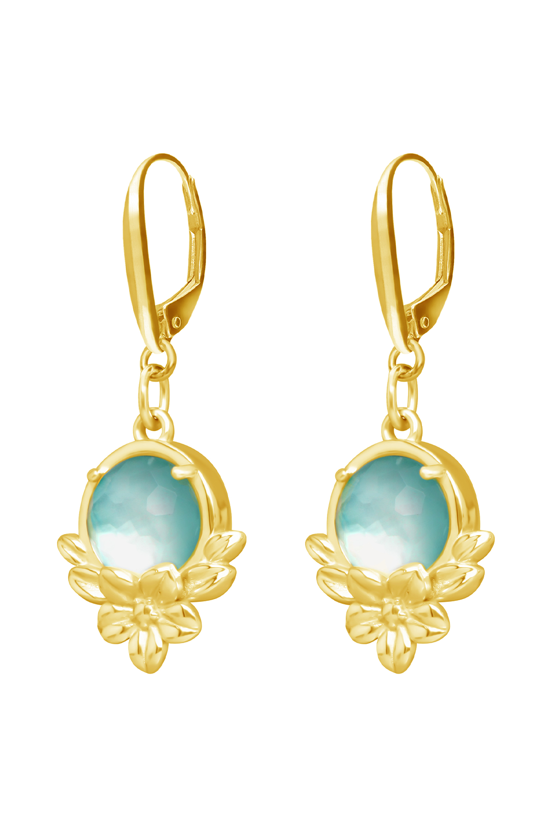 Aretes Plata 925 Mensaje Amor Flor Hojas Madreperla Verde Dorados