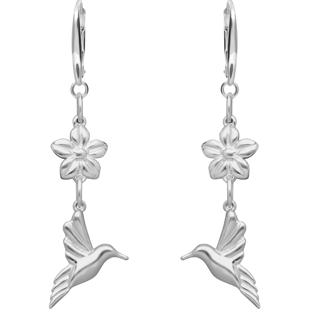 Aretes Plata 925 Mensaje Amor Dobles Flor Colibrí - Tanya Moss