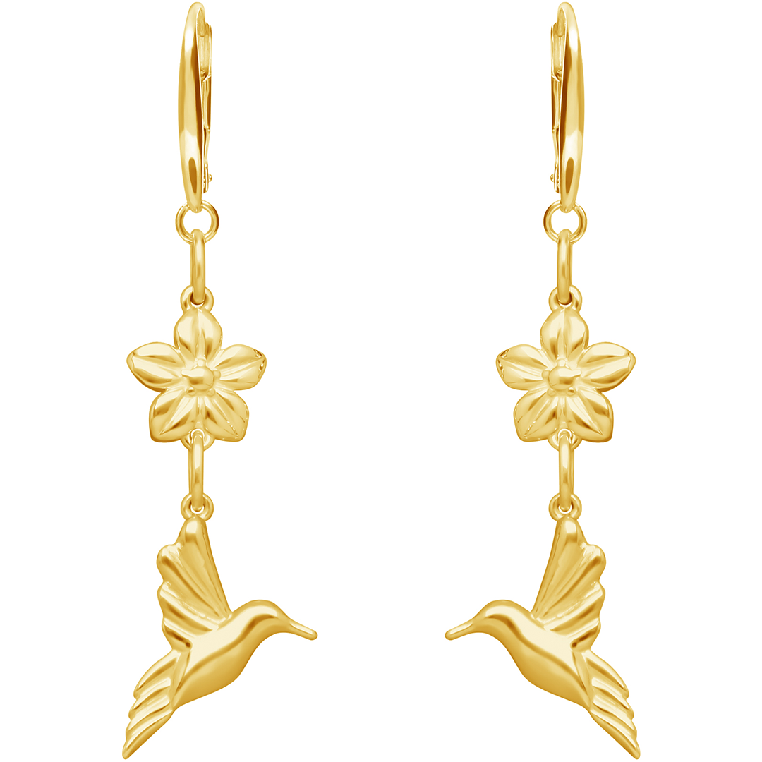 Aretes Plata 925 Mensaje Amor Flor Colibrí Dorados