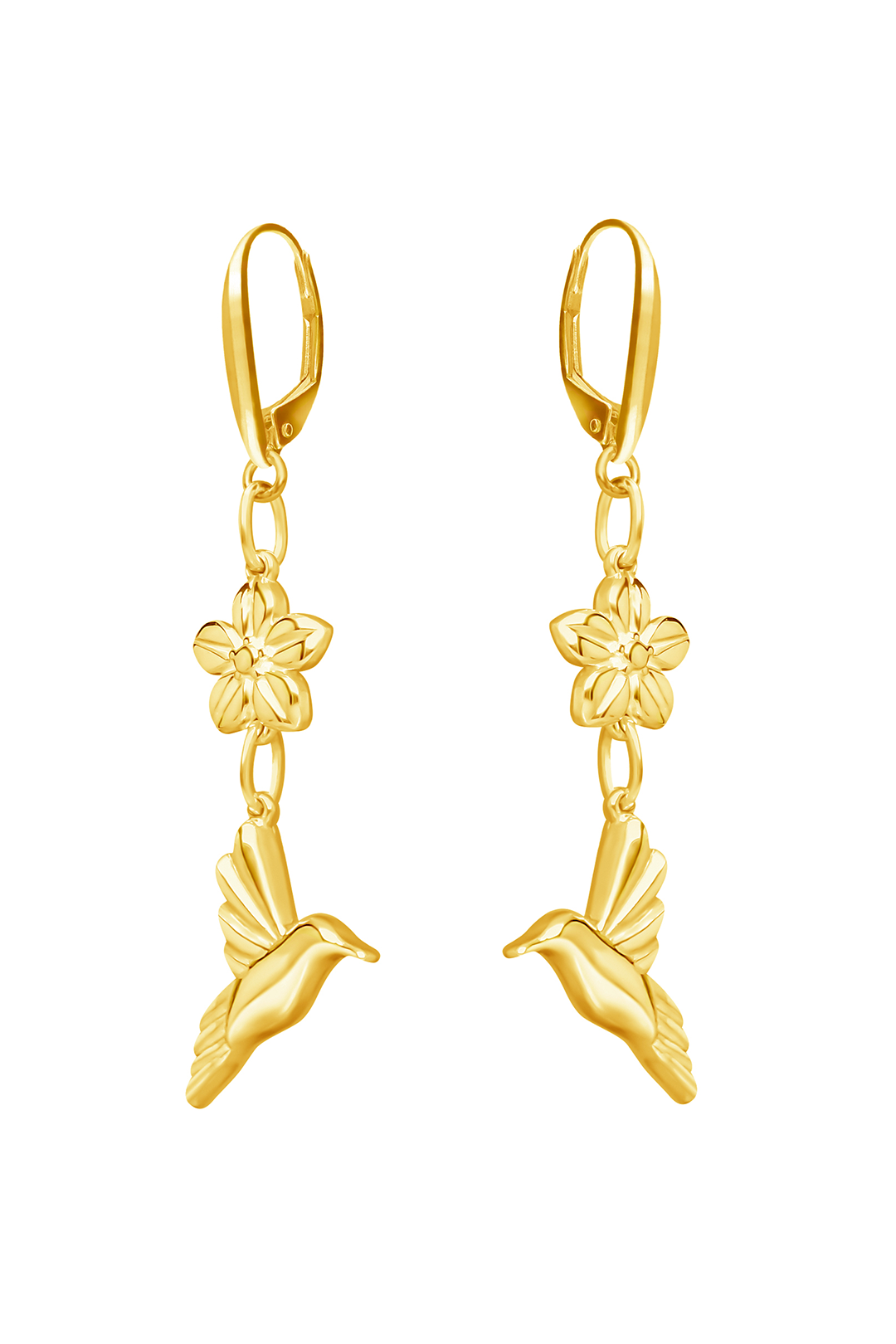 Aretes Plata 925 Mensaje Amor Flor Colibrí Dorados