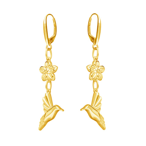 Aretes Mujer Plata 925 Mensaje Amor Dobles Flor Colibri Dorado
