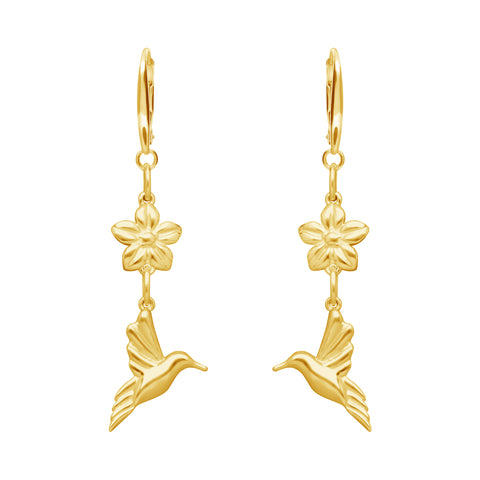 Aretes Mujer Plata 925 Mensaje Amor Dobles Flor Colibri Dorado