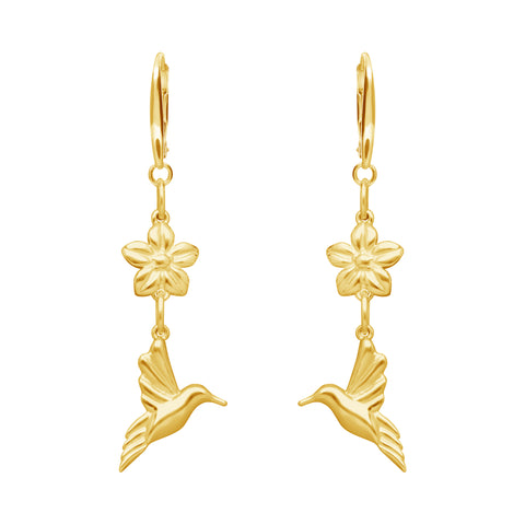 Aretes Mujer Plata 925 Mensaje Amor Dobles Flor Colibri Dorado