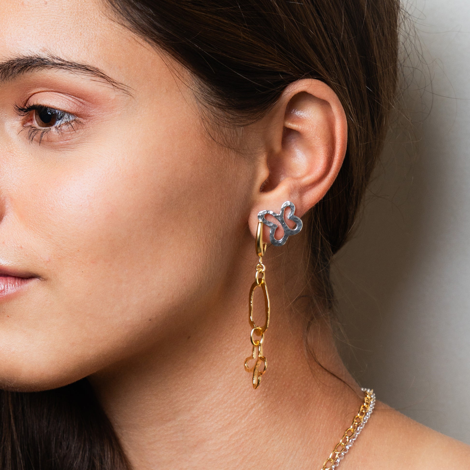 Aretes Plata 925 Liberty Eslabón Mariposa Dorados