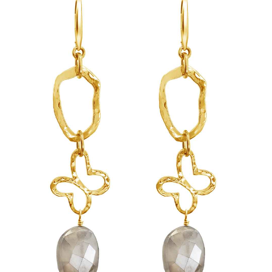 Aretes Plata 925 Liberty Eslabón Mariposa Piedra Dorados - Tanya Moss