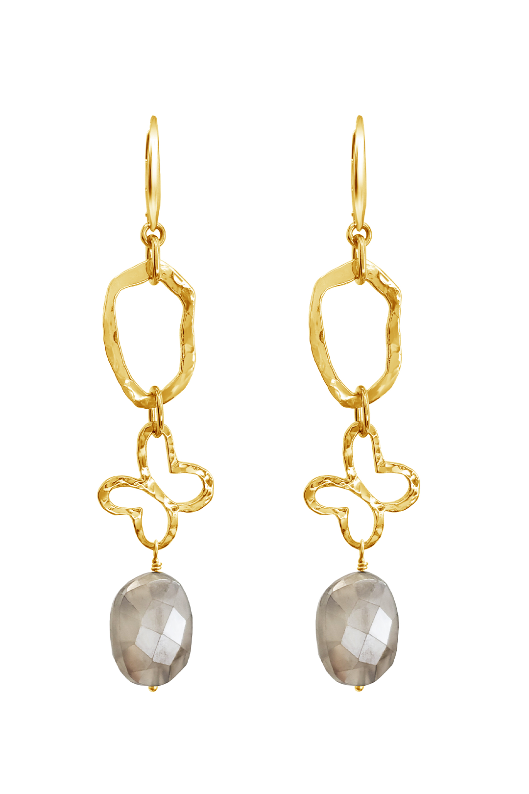 Aretes Plata 925 Liberty Eslabón Mariposa Piedra Dorados - Tanya Moss
