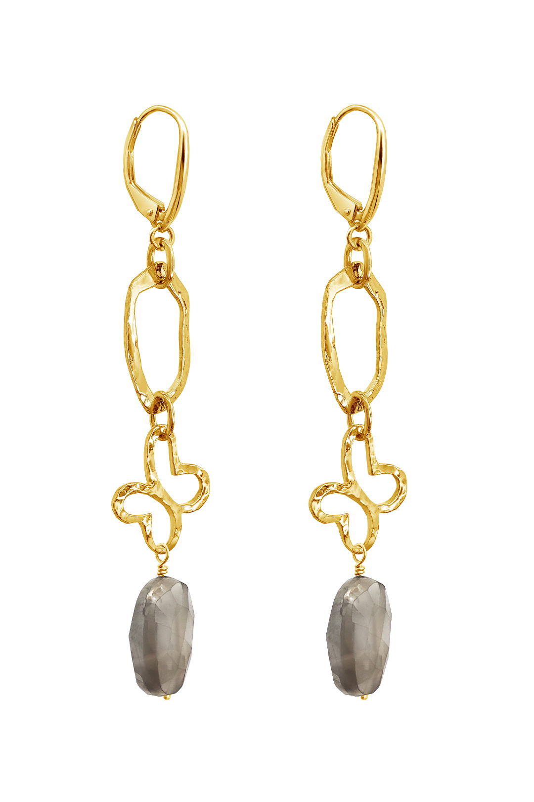Aretes Plata 925 Liberty Eslabón Mariposa Piedra Dorados - Tanya Moss