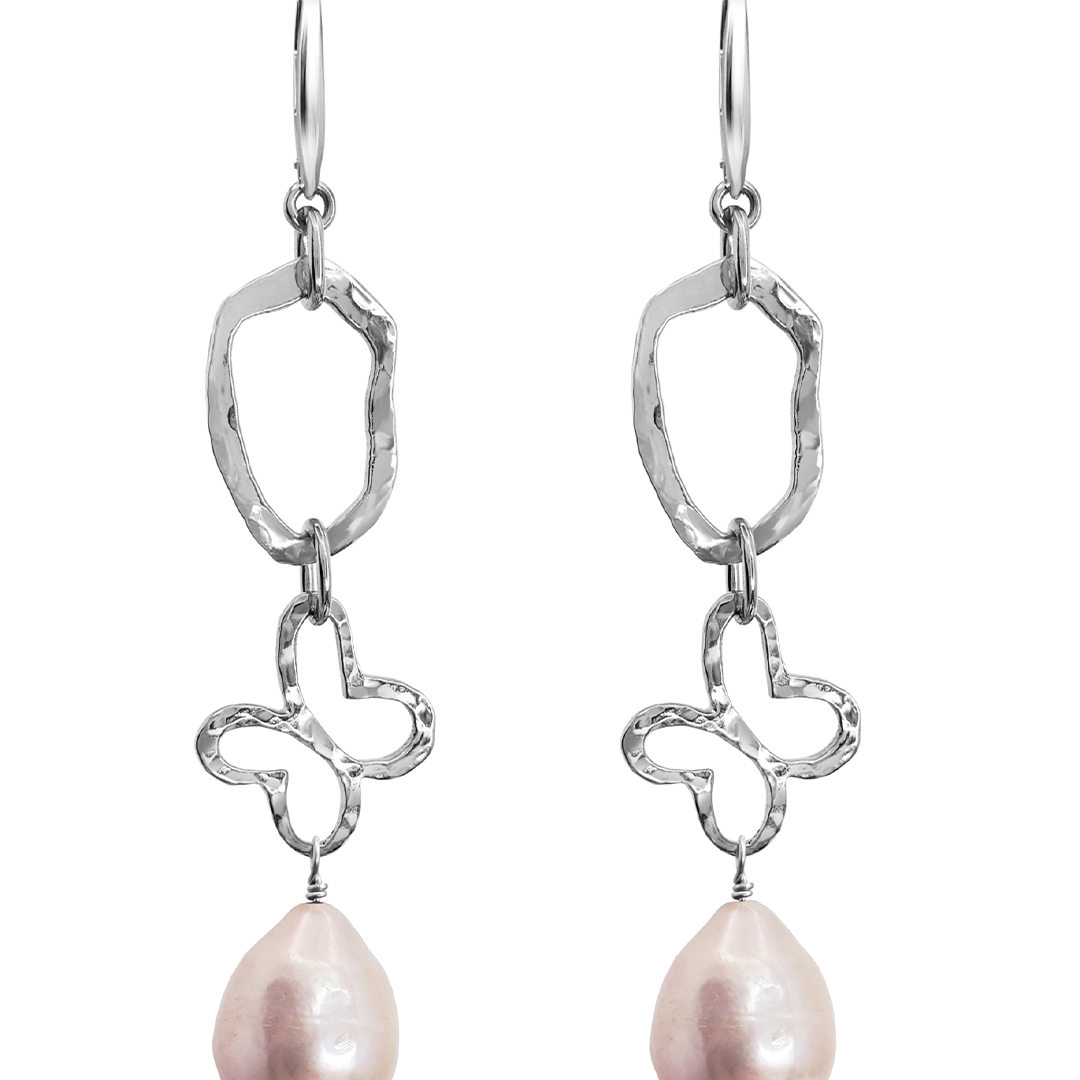 Aretes Plata 925 Liberty Eslabón Mariposa Perla - Tanya Moss
