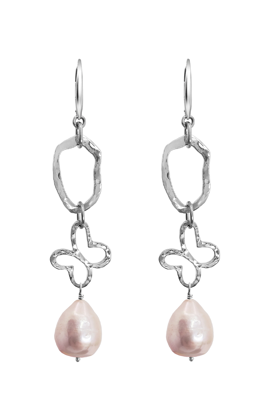 Aretes Plata 925 Liberty Eslabón Mariposa Perla - Tanya Moss