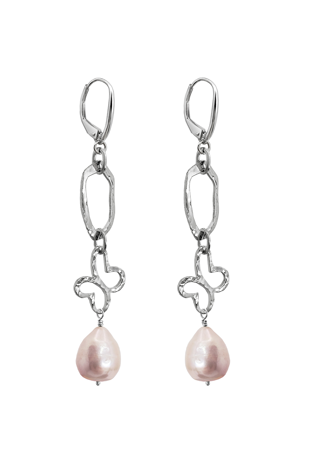 Aretes Plata 925 Liberty Eslabón Mariposa Perla - Tanya Moss