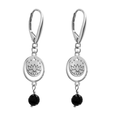 Aretes Mujer Plata 925 Magia Luna Loto Agata Negra