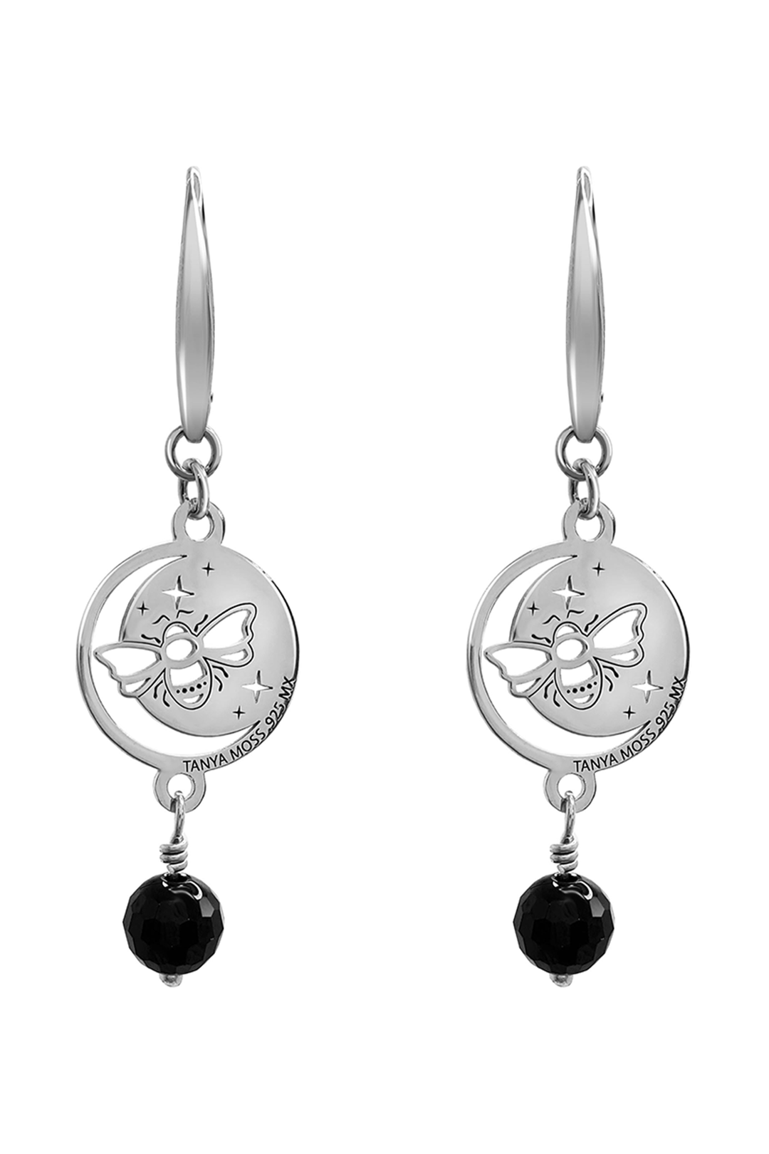 Aretes Plata 925 Magia Luna Prosperidad Agata Negra