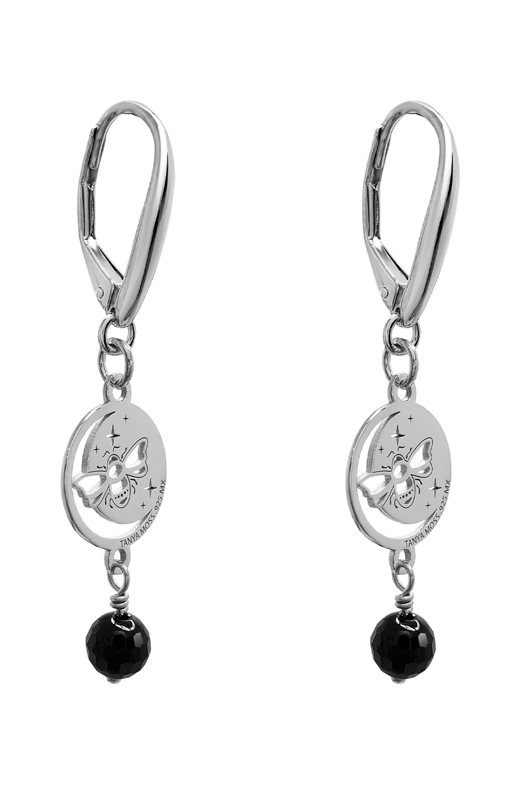 Aretes Plata 925 Magia Luna Prosperidad Agata Negra