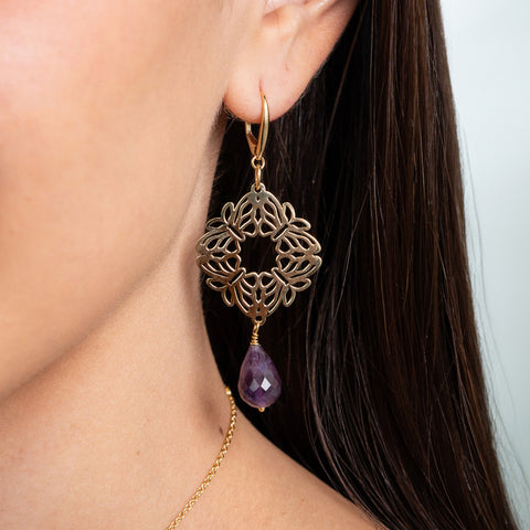 Aretes Mujer Plata 925 Encanto 4 Mariposas Amatista Dorados