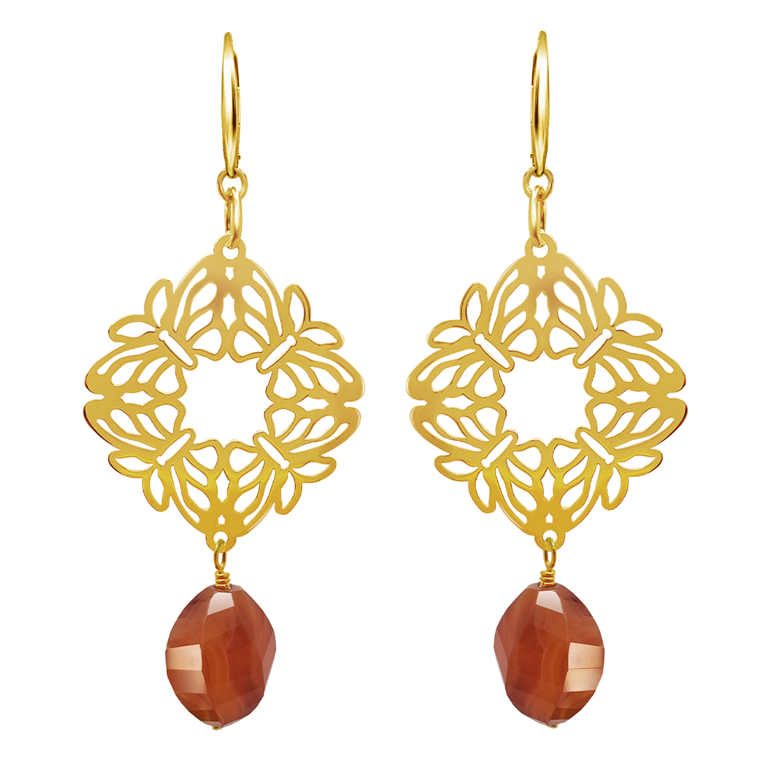 Aretes Plata 925 Encanto 4 Mariposas Coralina Dorados