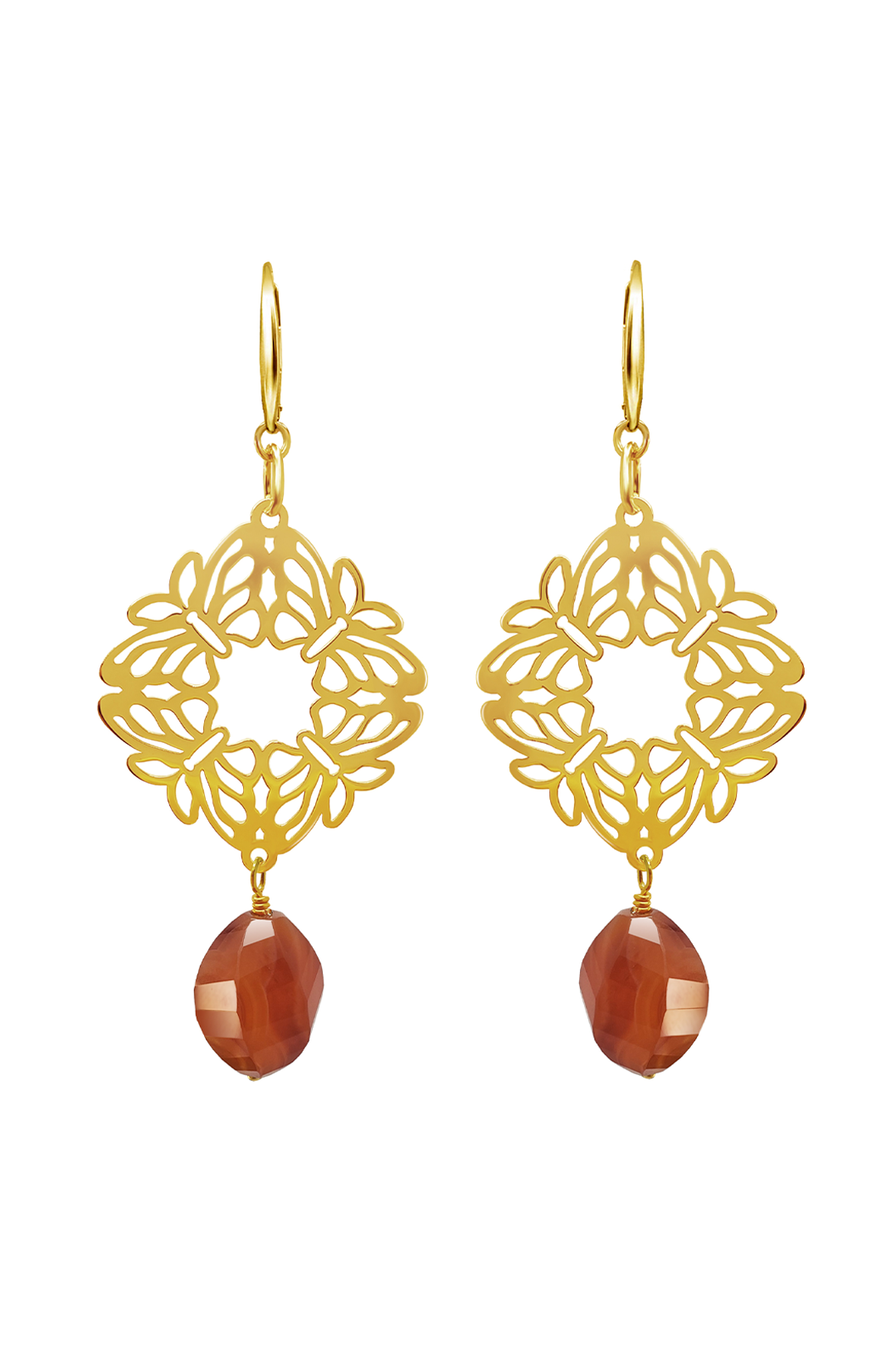 Aretes Plata 925 Encanto 4 Mariposas Coralina Dorados