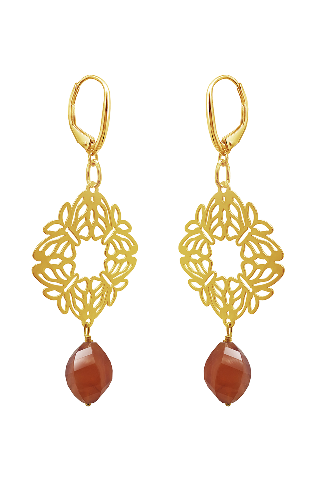 Aretes Plata 925 Encanto 4 Mariposas Coralina Dorados