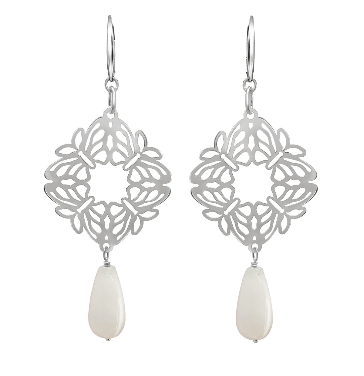Aretes Mujer Plata 925 Encanto 4 Mariposas Opalo Rosa
