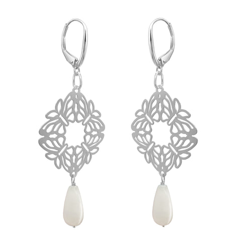 Aretes Mujer Plata 925 Encanto 4 Mariposas Opalo Rosa