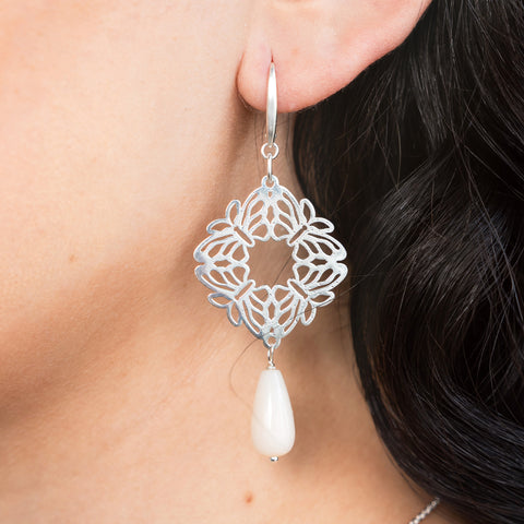 Aretes Mujer Plata 925 Encanto 4 Mariposas Opalo Rosa