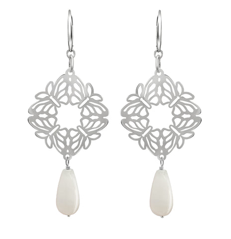 Aretes Mujer Plata 925 Encanto 4 Mariposas Opalo Rosa