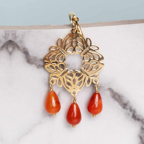 Aretes Mujer Plata 925 Encanto 4 Mariposas 3 Cornalina Dorados