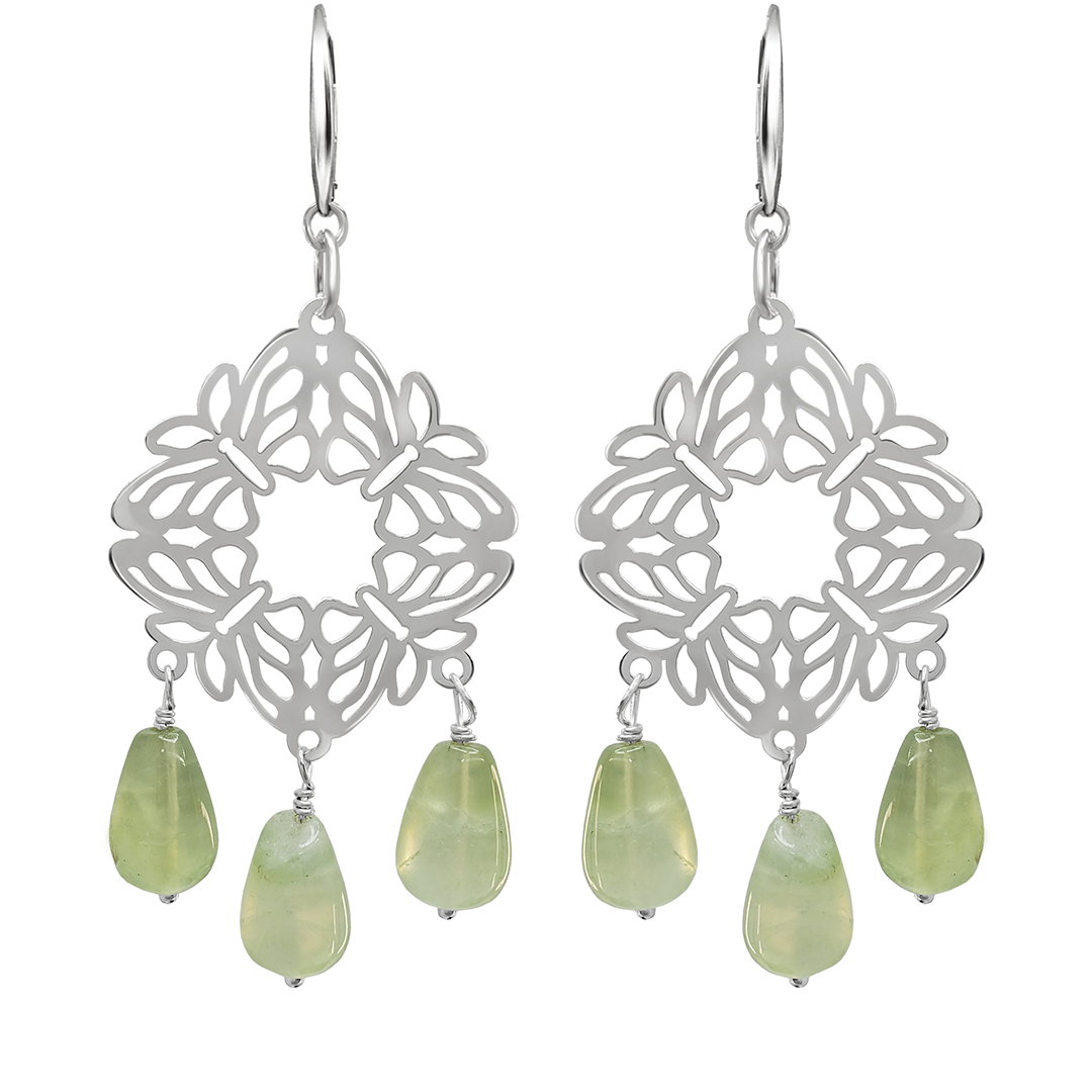 Aretes Plata 925 Encanto 4 Mariposas 3 Prehenita Gota