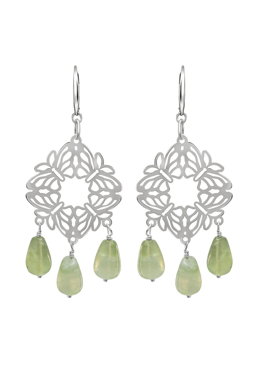 Aretes Plata 925 Encanto 4 Mariposas 3 Prehenita Gota
