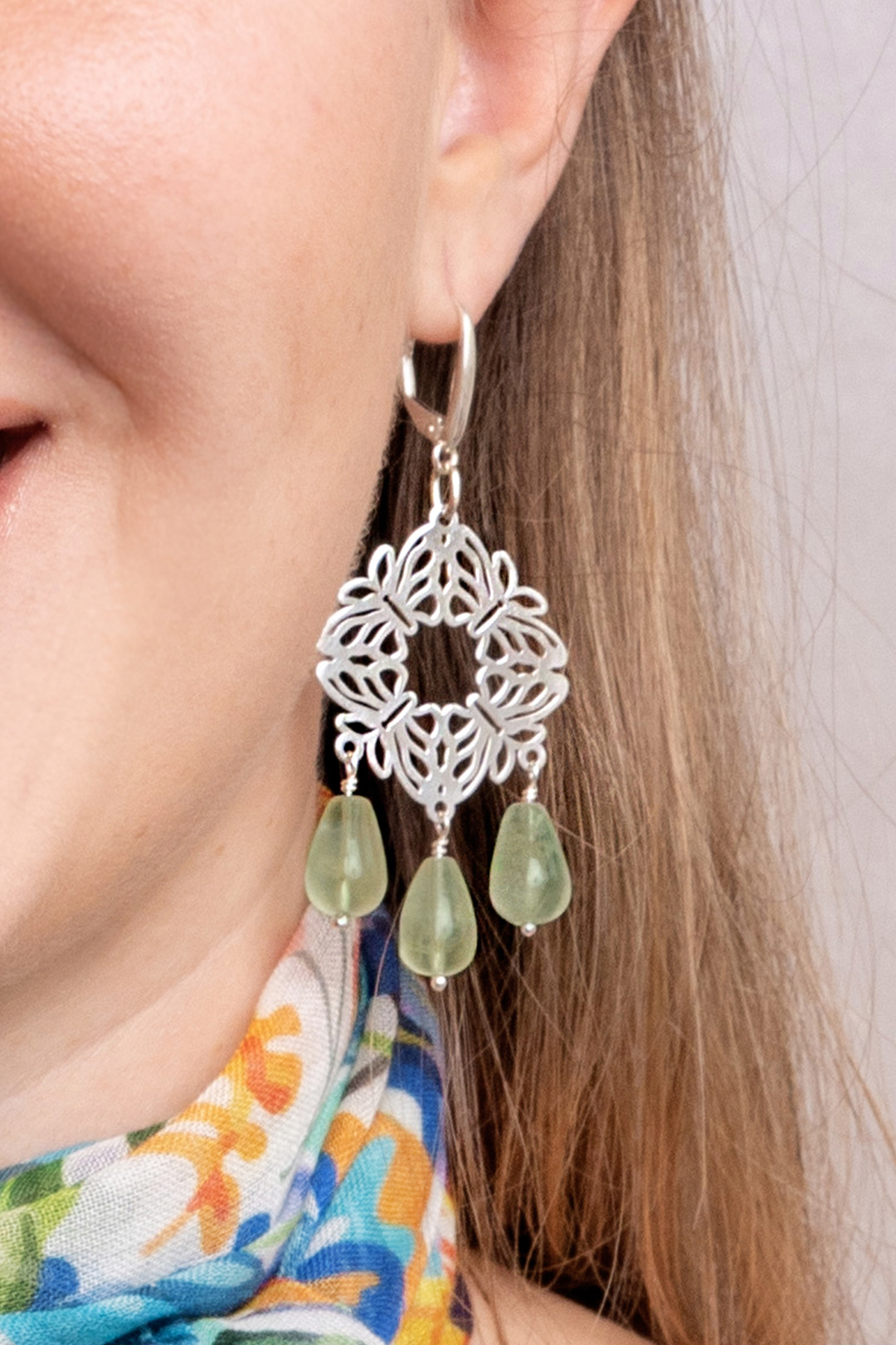 Aretes Plata 925 Encanto 4 Mariposas 3 Prehenita Gota