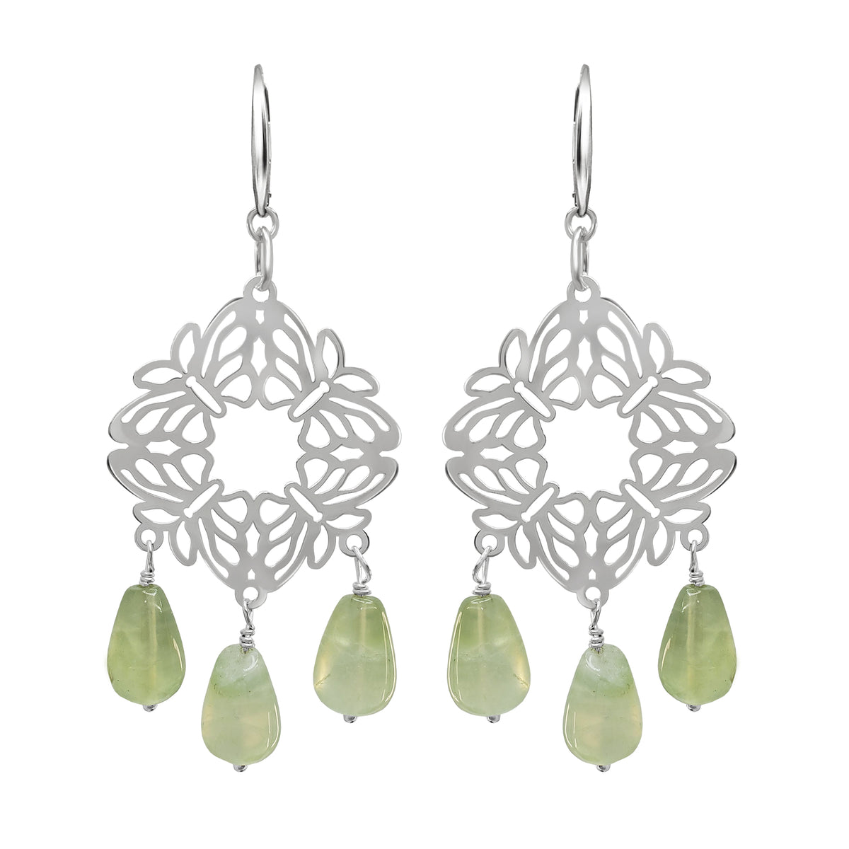 Aretes Mujer Plata 925 Encanto 4 Mariposas 3 Prehenita Gota