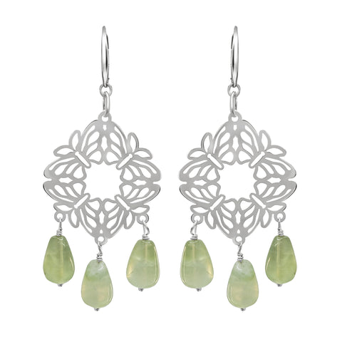 Aretes Mujer Plata 925 Encanto 4 Mariposas 3 Prehenita Gota