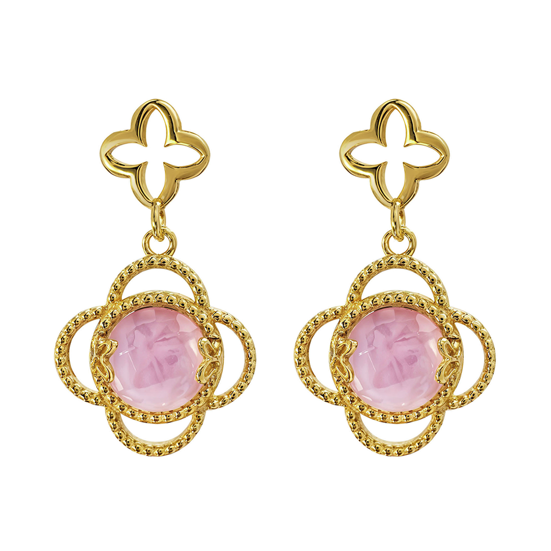 Aretes Plata 925 Rose Mariposa Mop Cristal Dorados - Tanya Moss