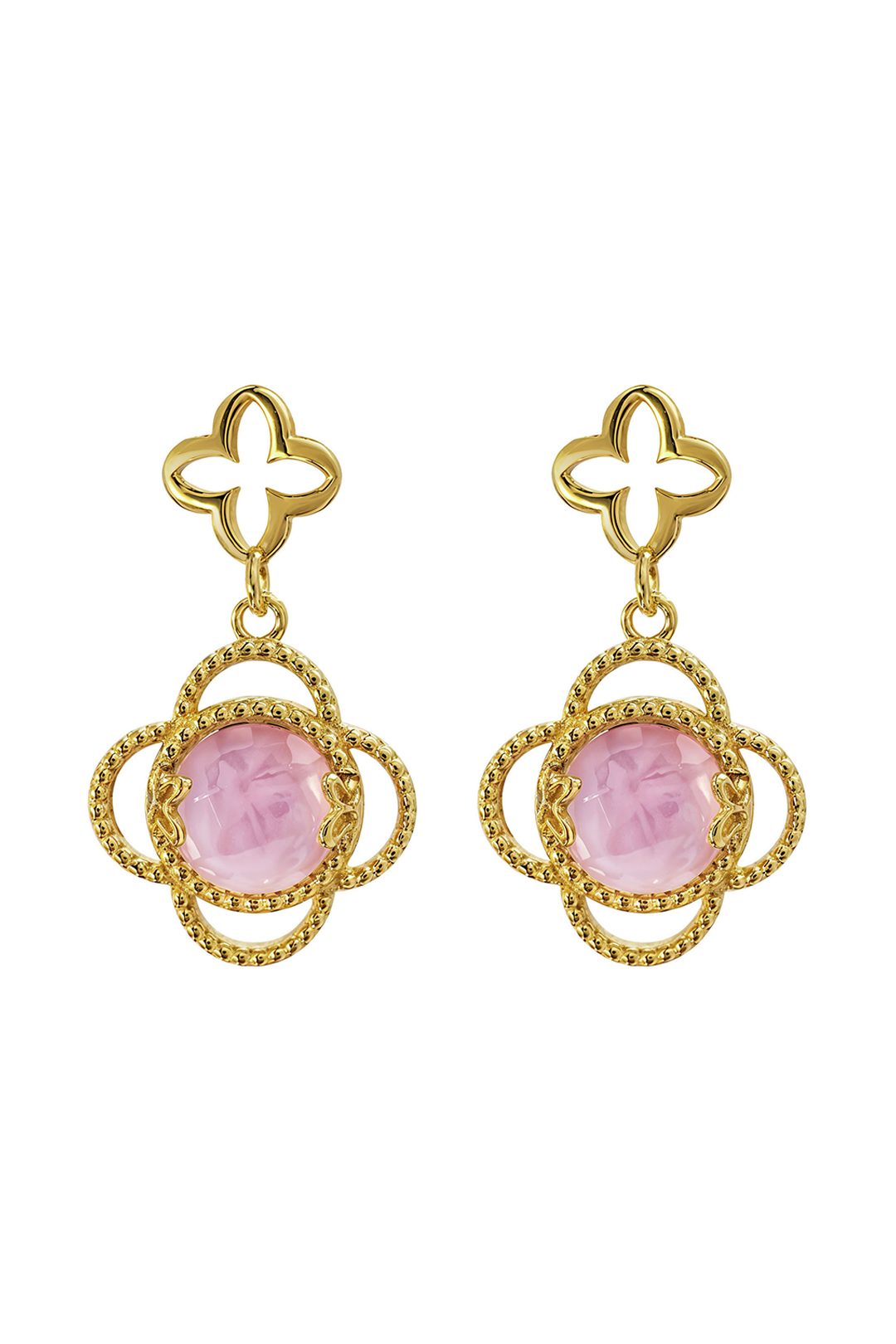 Aretes Plata 925 Rose Mariposa Mop Cristal Dorados - Tanya Moss