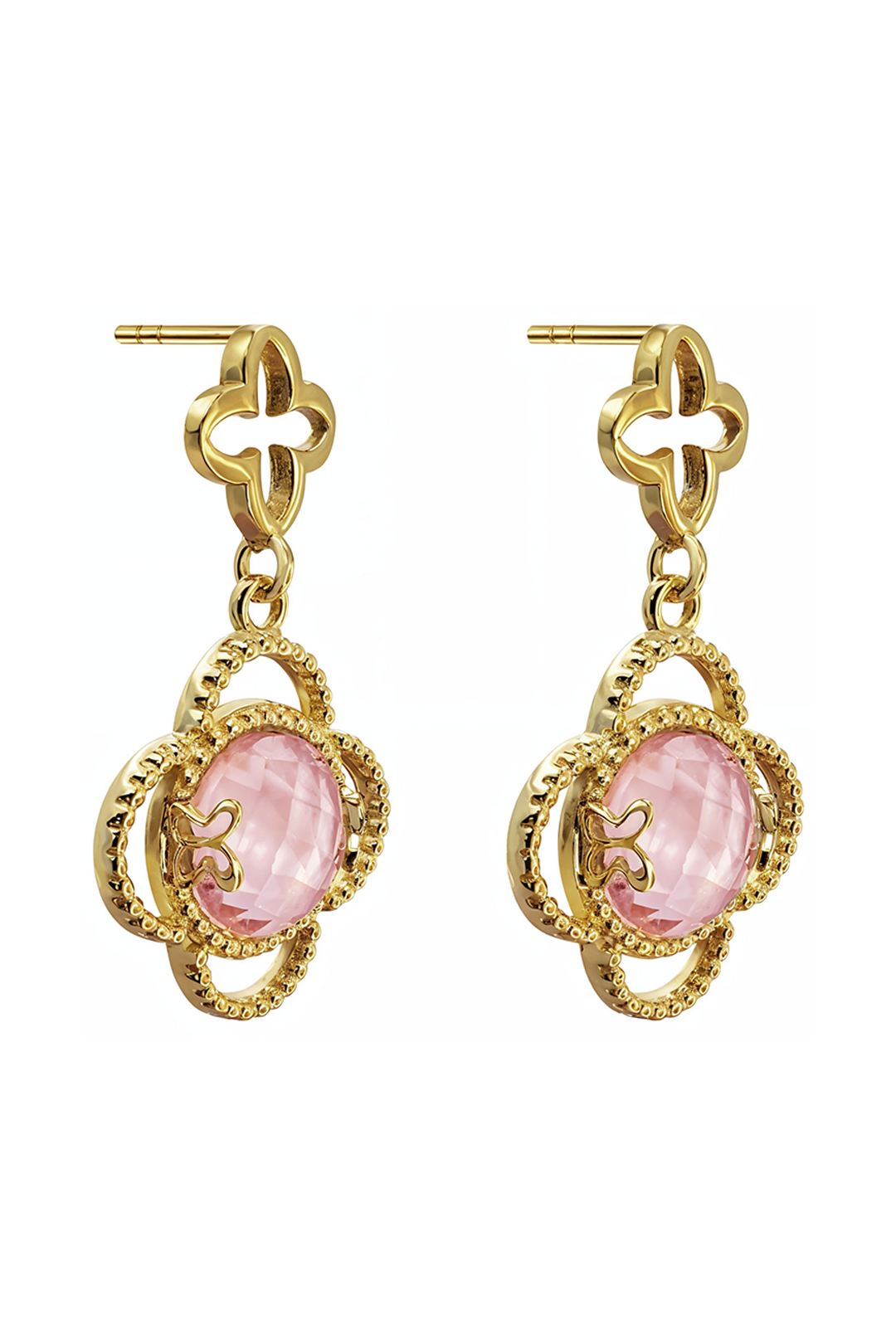 Aretes Plata 925 Rose Mariposa Mop Cristal Dorados - Tanya Moss