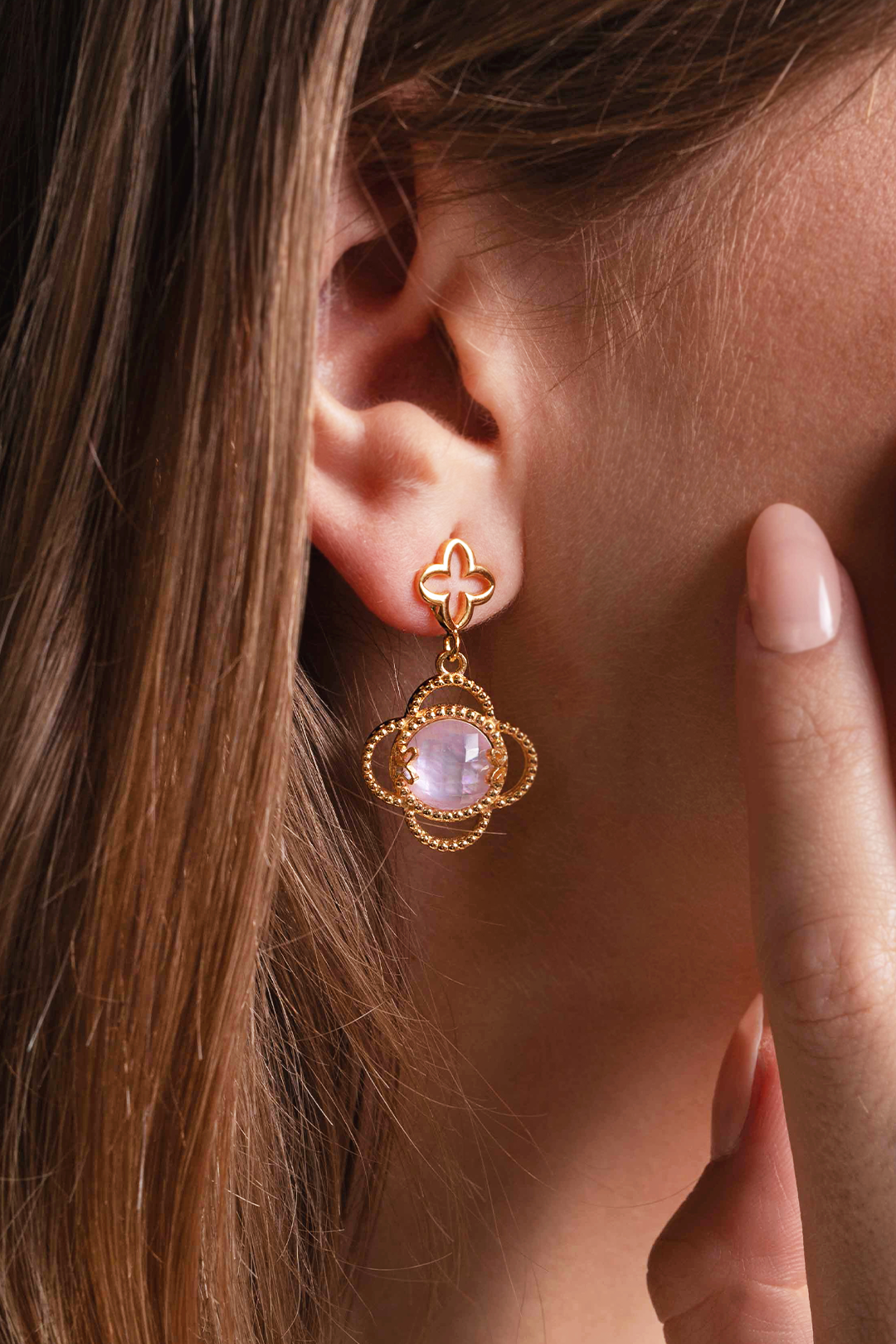 Aretes Plata 925 Rose Mariposa Mop Cristal Dorados - Tanya Moss