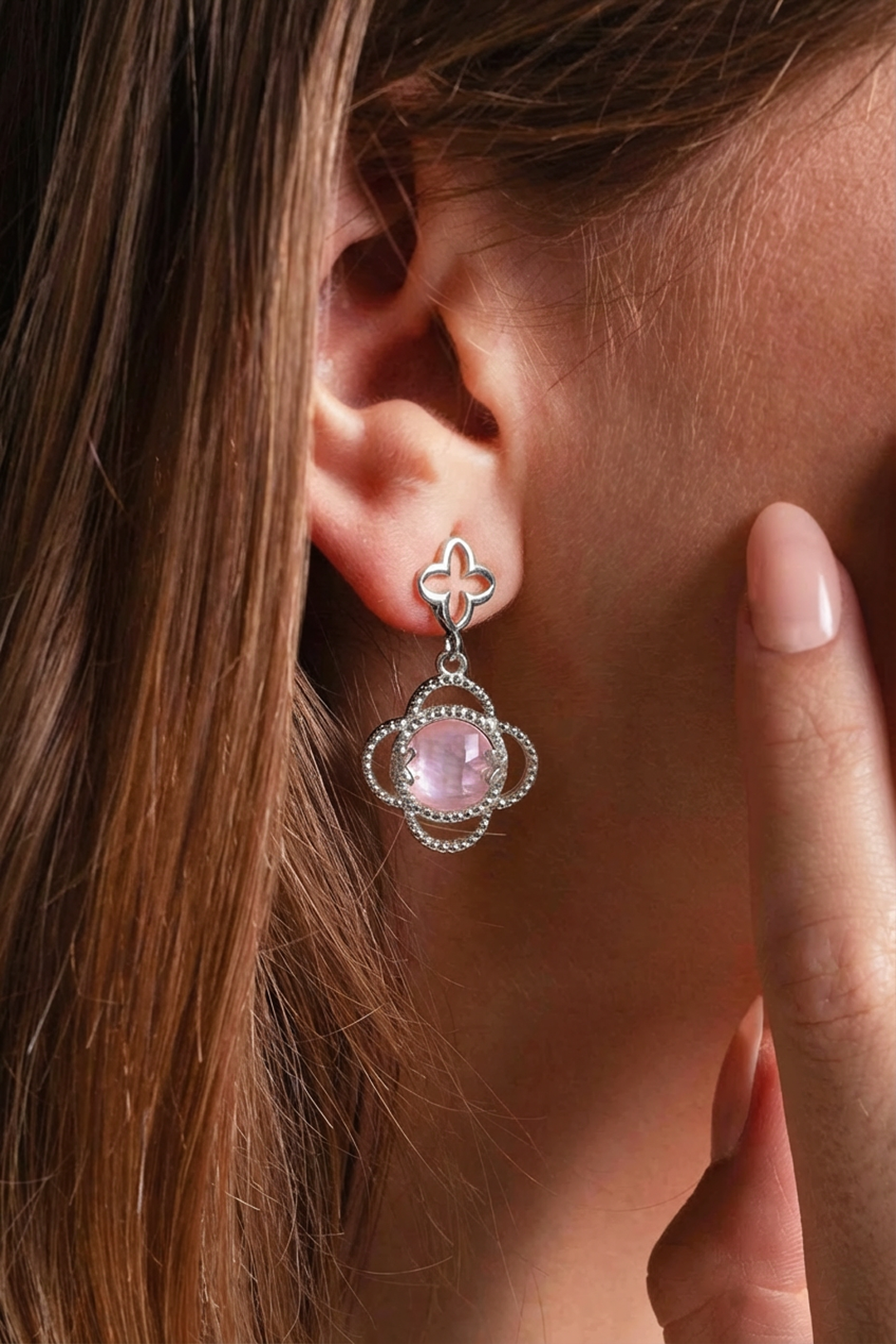 Aretes Plata 925 Rose Mariposa Mop Cristal - Tanya Moss