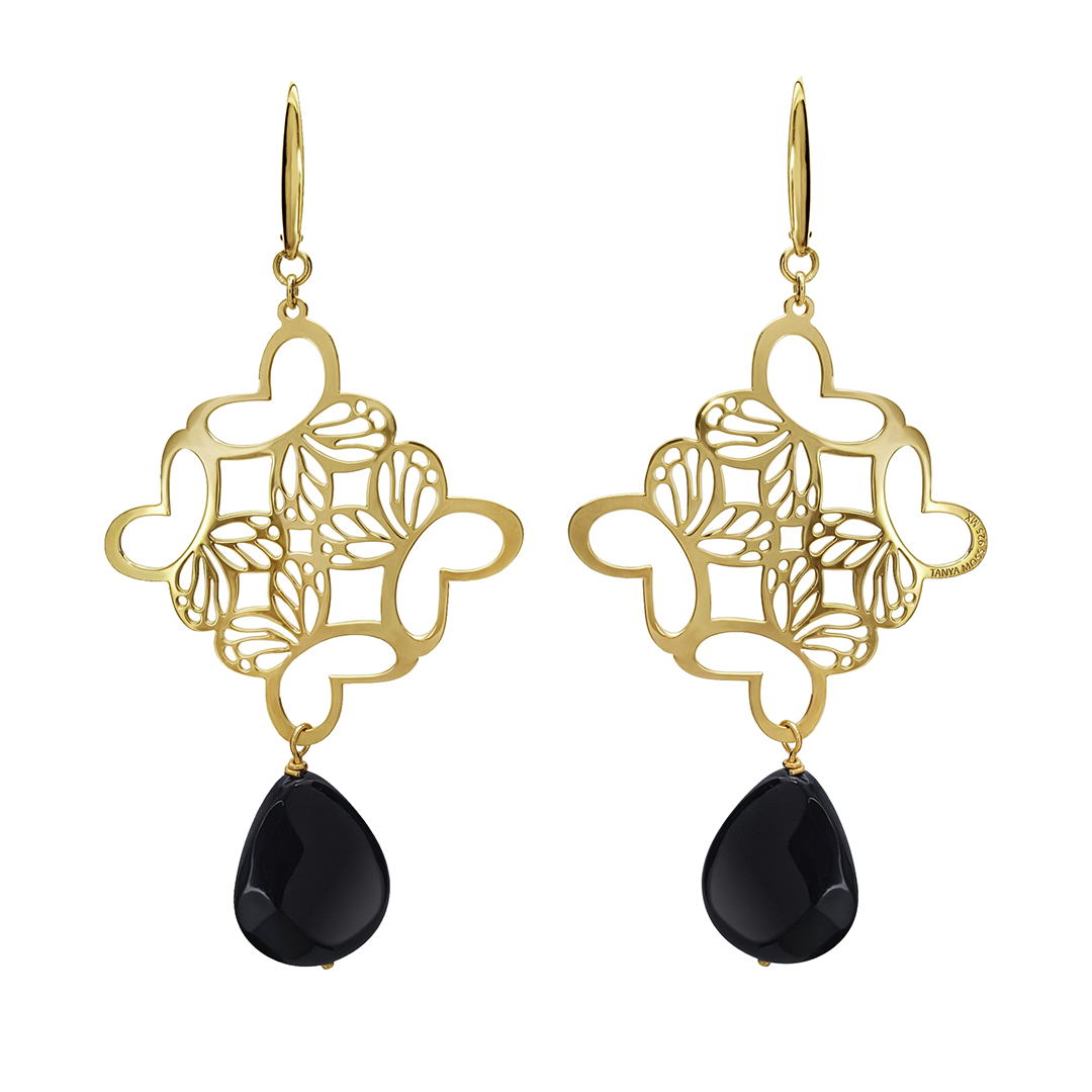 Aretes Plata 925 Monarca Rombo Mariposa Agata Dorados - Tanya Moss