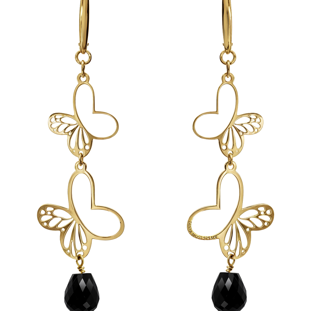 Aretes Plata 925 Monarca Mariposa Agata Dorados