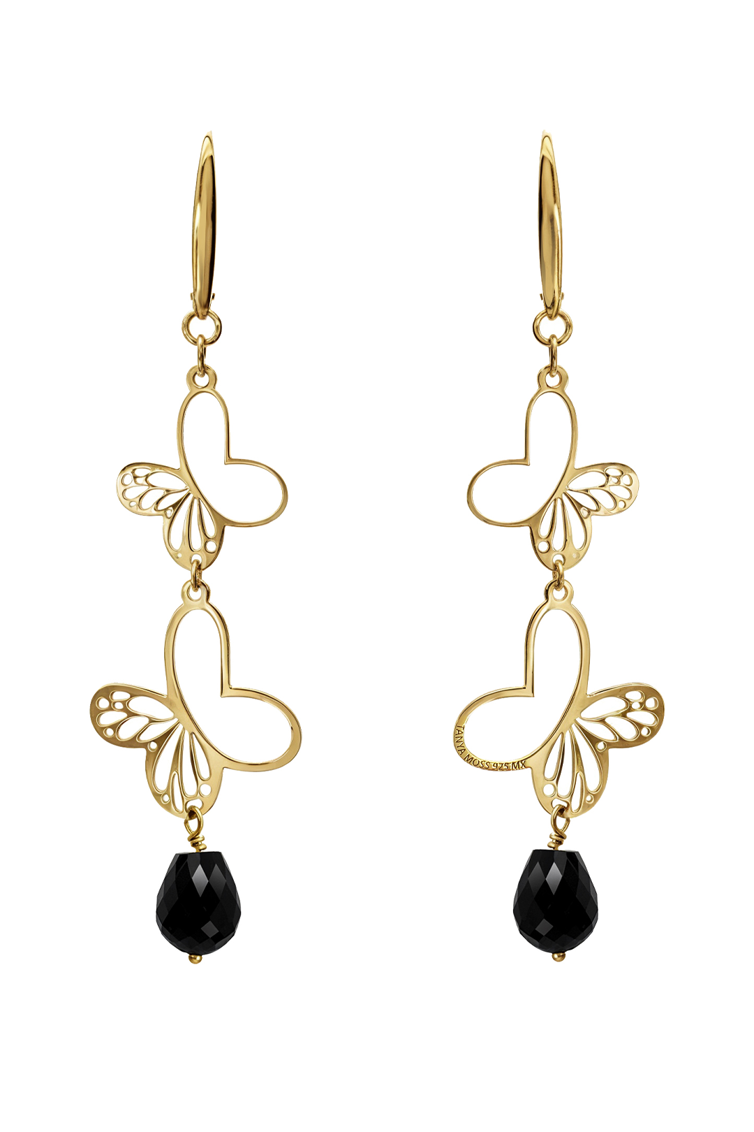 Aretes Plata 925 Monarca Mariposa Agata Dorados