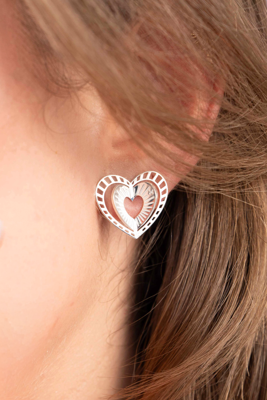 Broqueles Plata 925 Valentina con Corazón Destellos