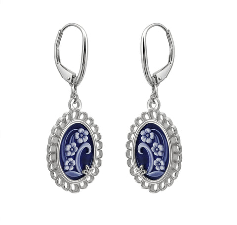 Aretes Mujer Plata 925 Motivos Flores Azul
