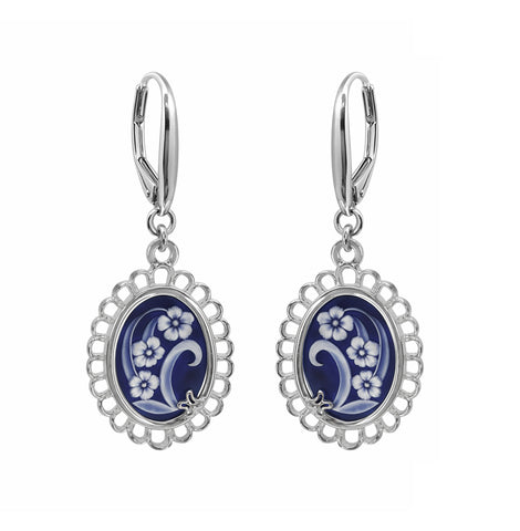 Aretes Mujer Plata 925 Motivos Flores Azul