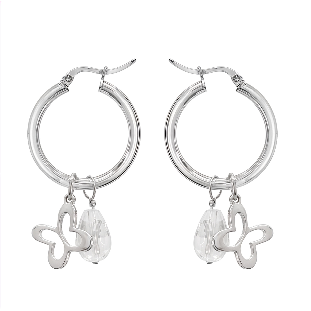 Arracadas Esenciales Mariposa Cuarzo Gota Cristal